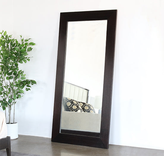 Leaning Floor Mirror With Wide Ebony Border