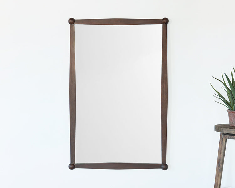 Aged Dark Pine Antique Ball Detail Mirror
