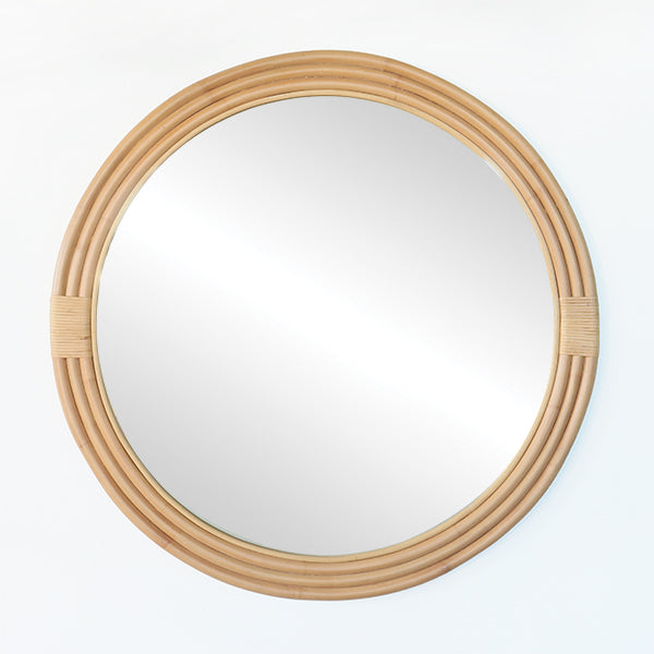 Round Concentric Layered Rattan Mirror