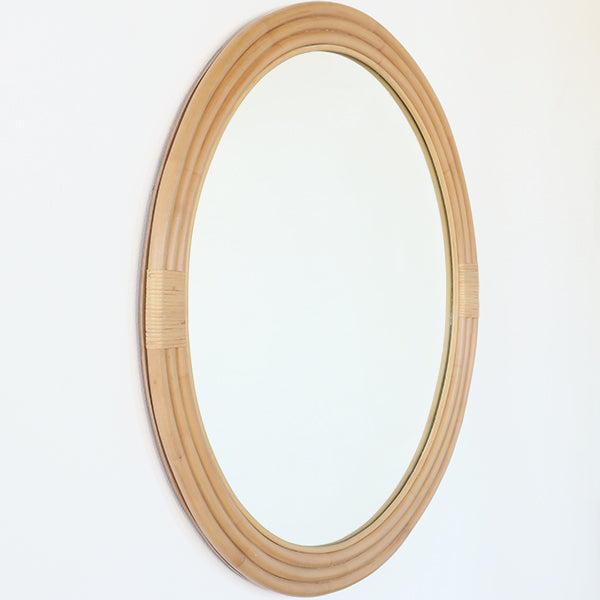 Round Concentric Layered Rattan Mirror
