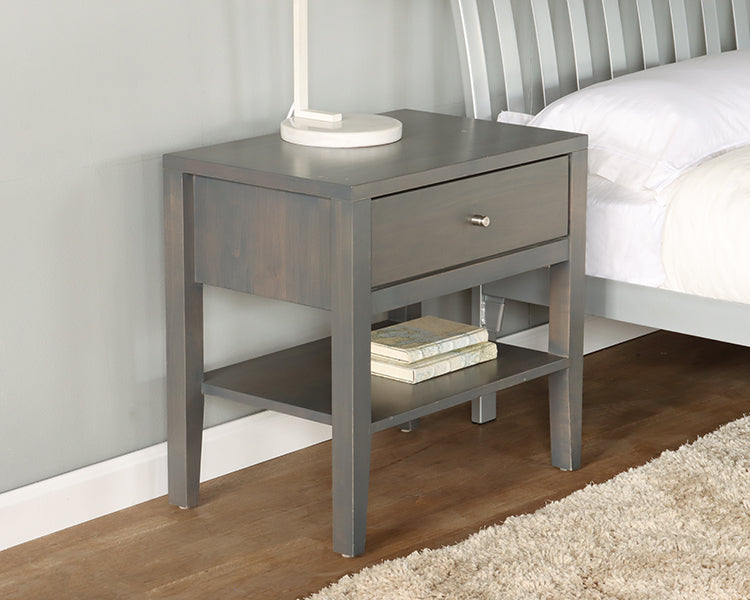 Greywash Nightstand w/ Drawer & Undershelf