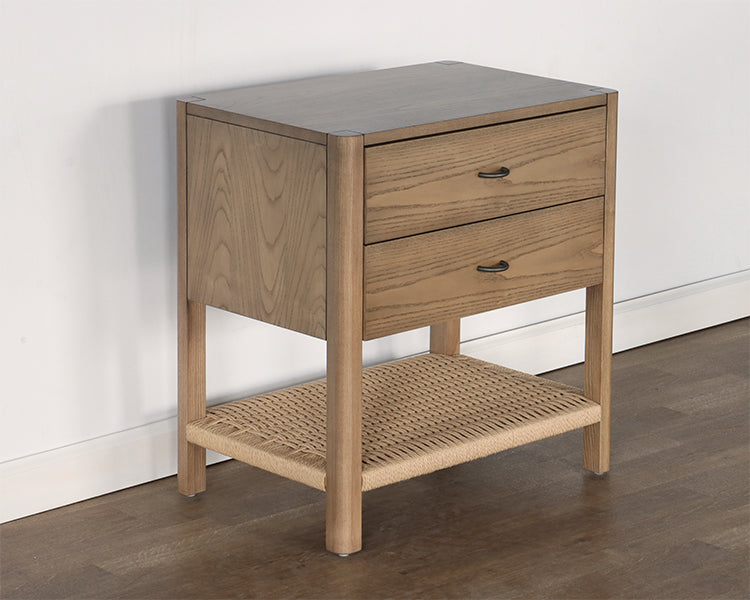 Danish Style Ash Nightstand with Woven Shelf