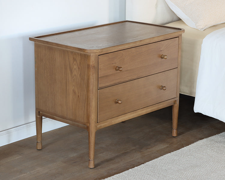Two Drawer Oak Farmhouse Nightstand