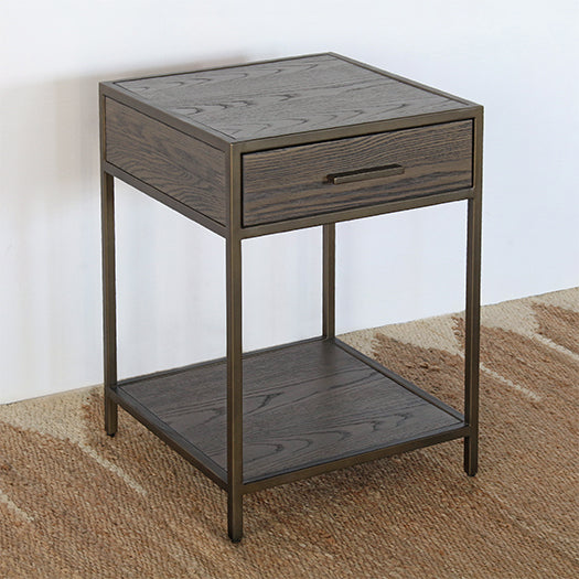 NS86 - Oak Nightstand With Rubbed Bronze Frame