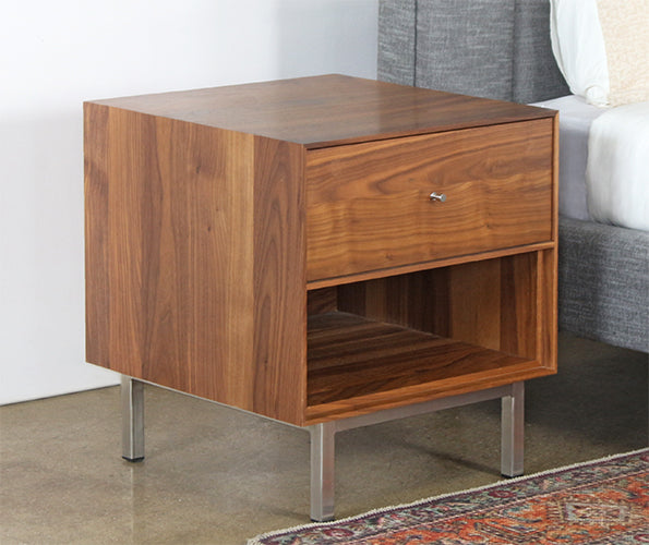 Walnut Nightstand With Stainless Base