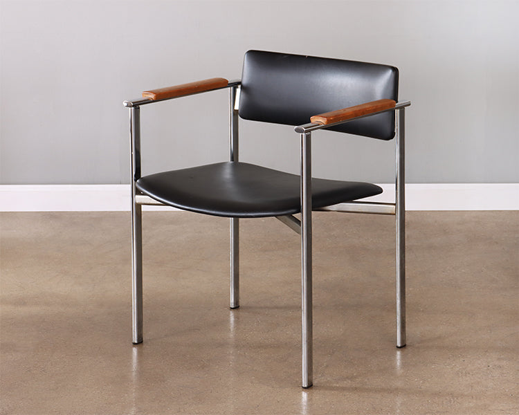 Black Leather Office Chair w/Wood Arm Accent