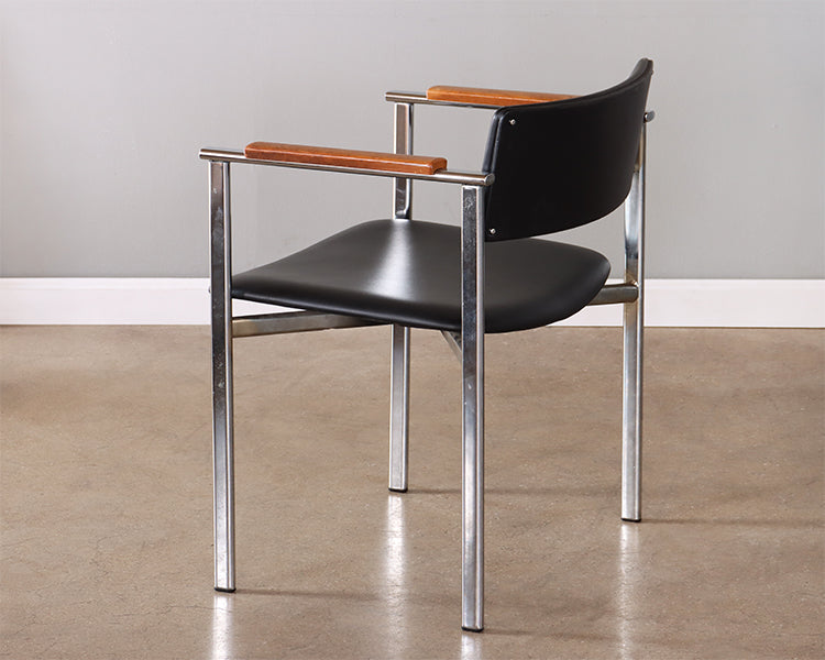 Black Leather Office Chair w/Wood Arm Accent