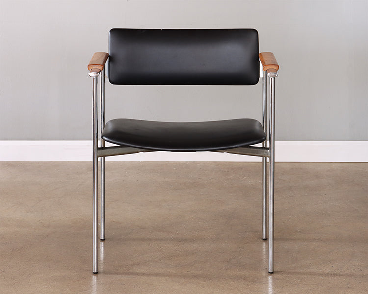 Black Leather Office Chair w/Wood Arm Accent