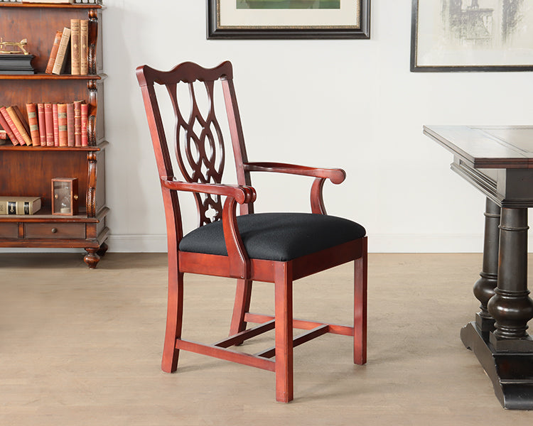 Cherry Wood Chippendale Style Arm Chair