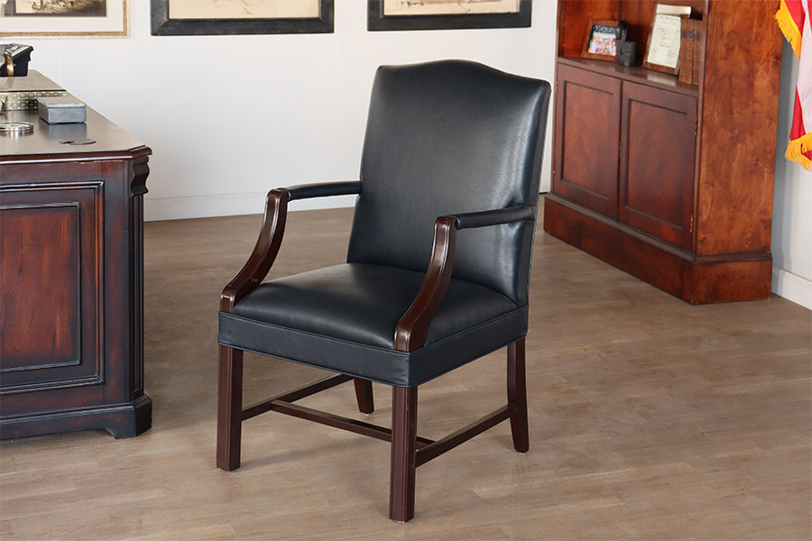 Dark Slate Leather Upholstered Armchair