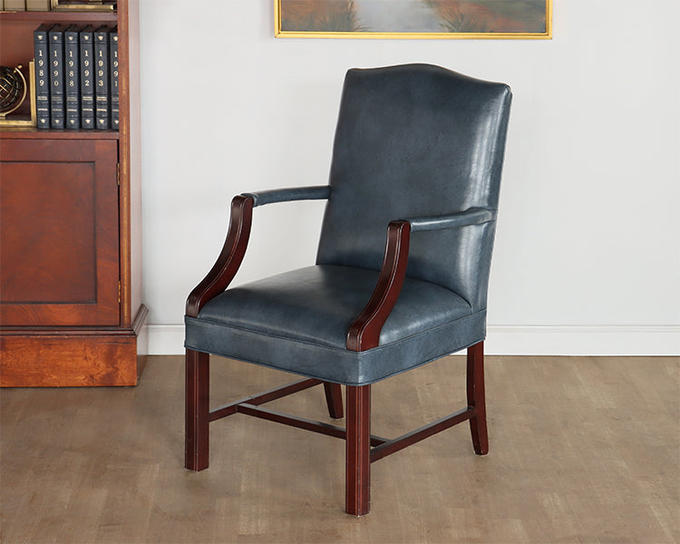 Marbled Blue Leather Upholstered Armchair