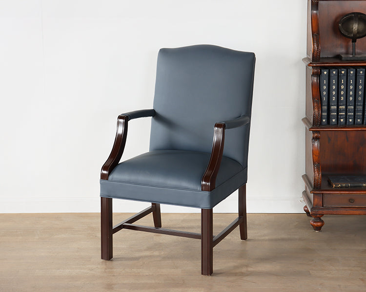 Slate Blue Leather Upholstered Armchair