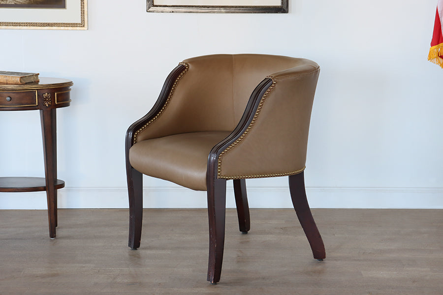 Tan Leather Barrel Chair