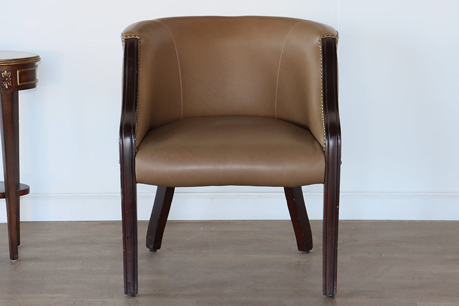 Tan Leather Barrel Chair