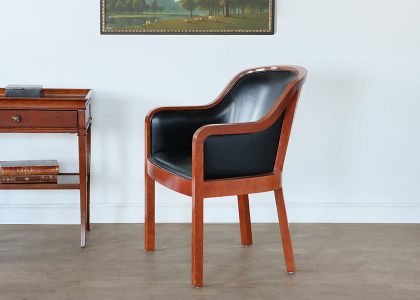 Black Leather Arm Chair with Wood Frame