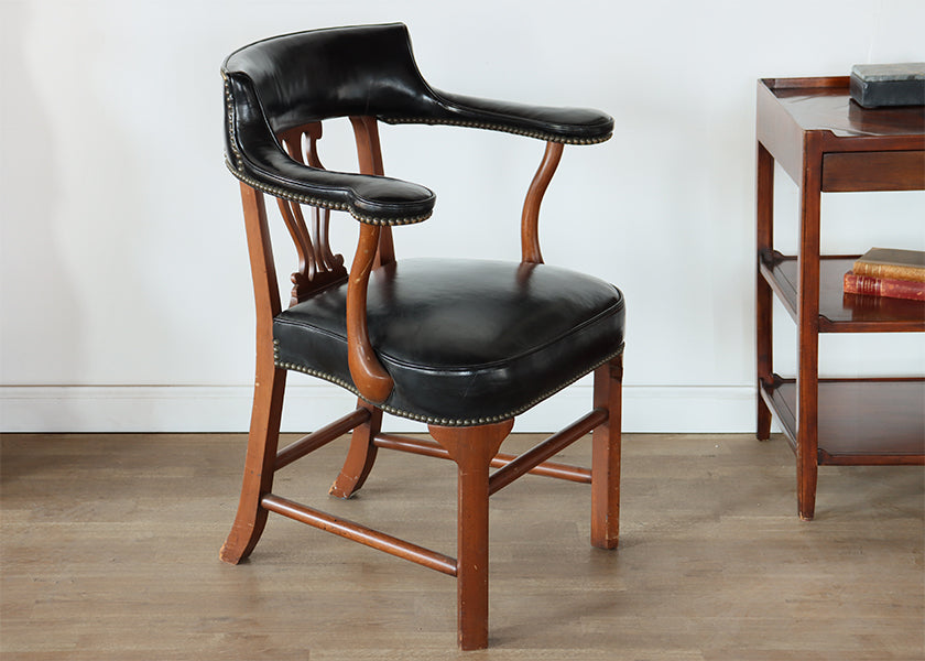 Black Leather Chippendale Arm Chair