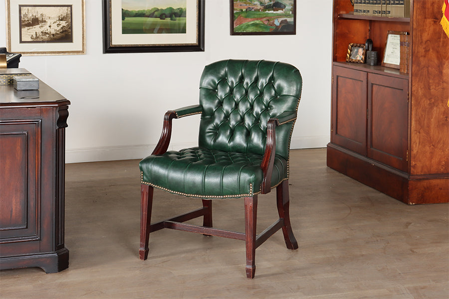 Green Leather Tufted Armchair