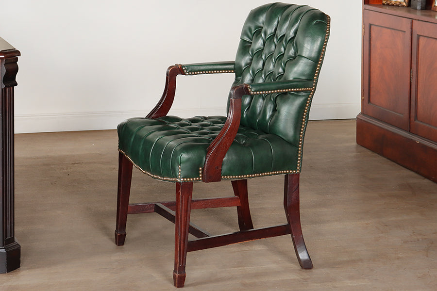 Green Leather Tufted Armchair