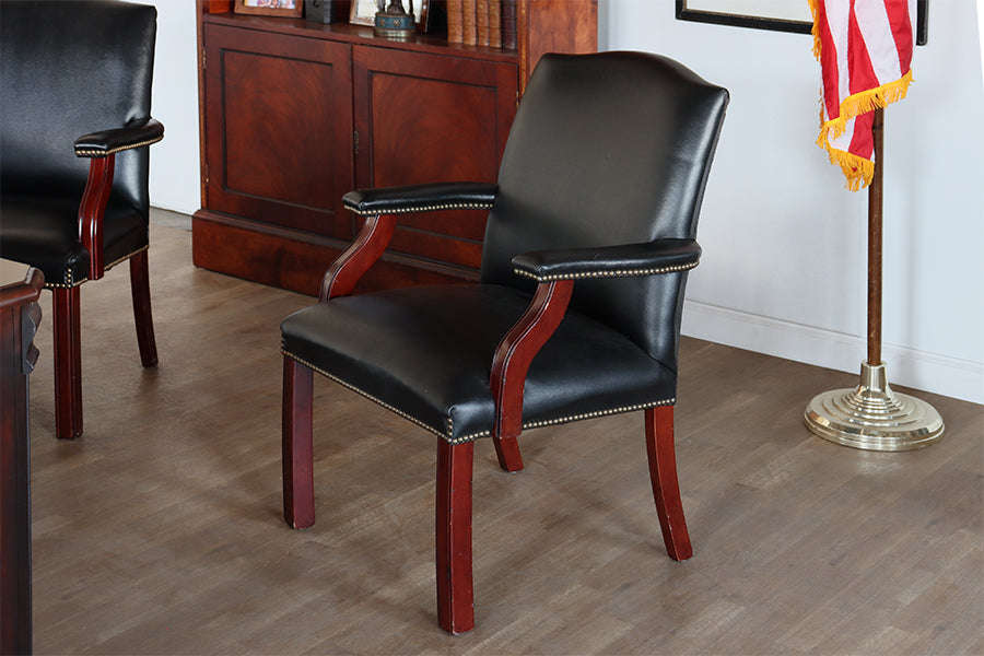 Black Leather Armchair with Nail head Trim
