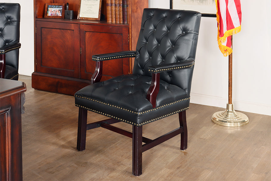 Tufted Anchor Grey Leather Armchair with Nail Head Trim