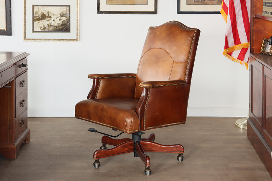 Distressed Brown Leather Executive Chair