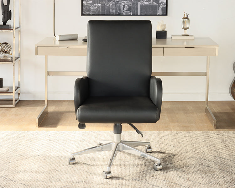 Black Vegan Leather Mid Century Style Office Chair