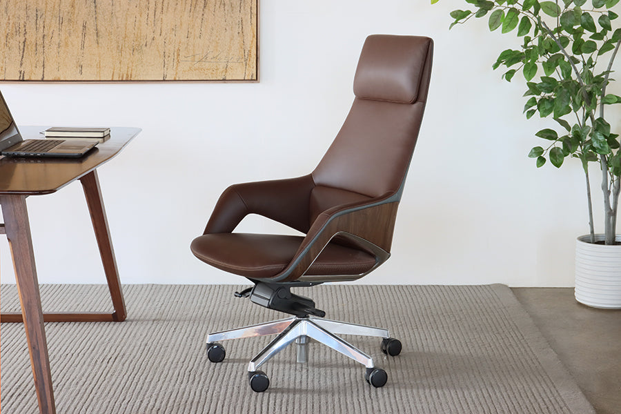 Ultra-Modern Brown Leather Tall Back Office Chair