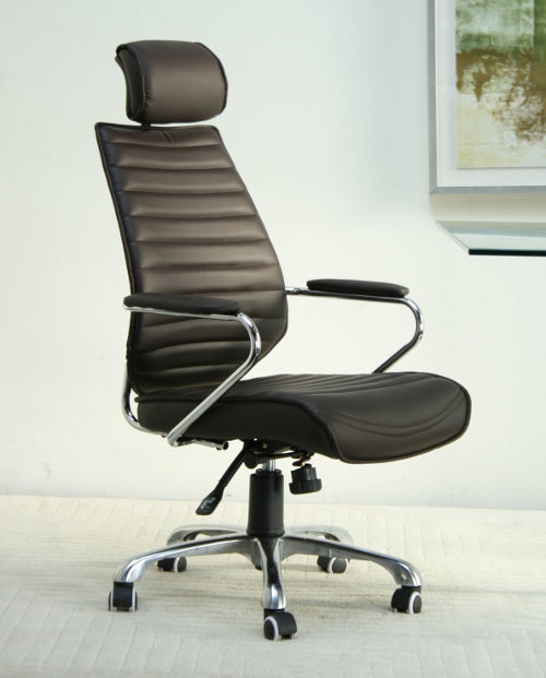 Espresso Leather and Chrome High Back Office Chair