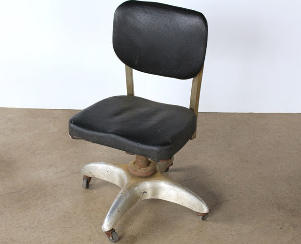 Vintage Black Vinyl Rolling Desk Chair