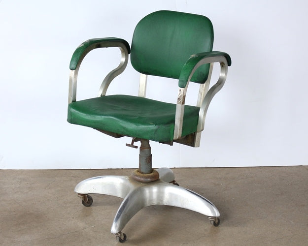 Vintage Green Rolling Desk Chair with Arms