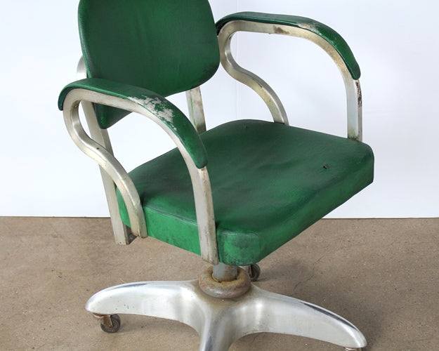 Vintage Green Rolling Desk Chair with Arms