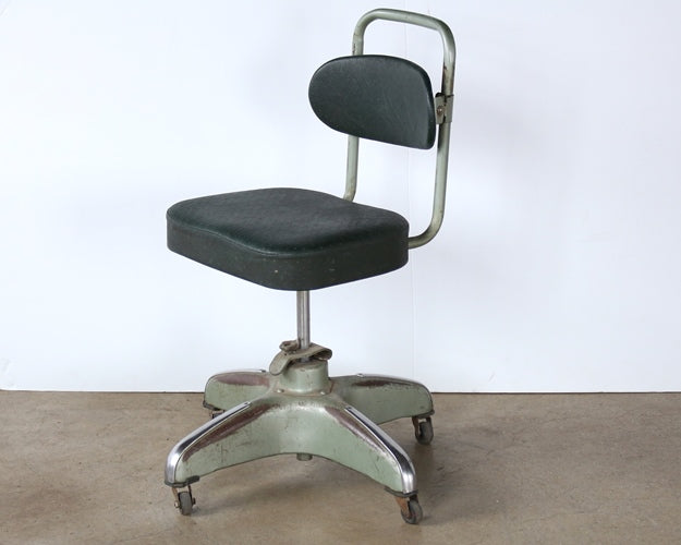 Vintage Green Rolling Desk Chair with No Arms