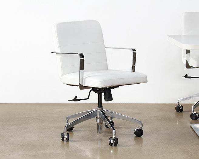 White Leather & Chrome Conference Chair On Casters