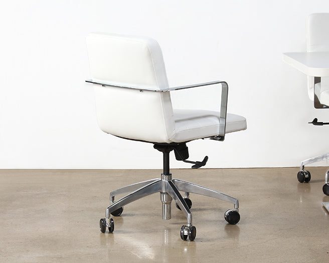 OC80 - White Leather & Chrome Conference Chair On Casters