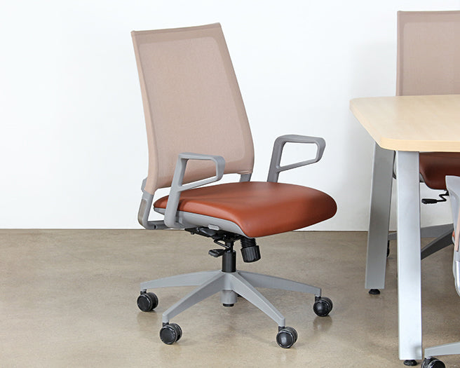 OC81 - Dove Grey Conference Chair With Saddle Brown Seat