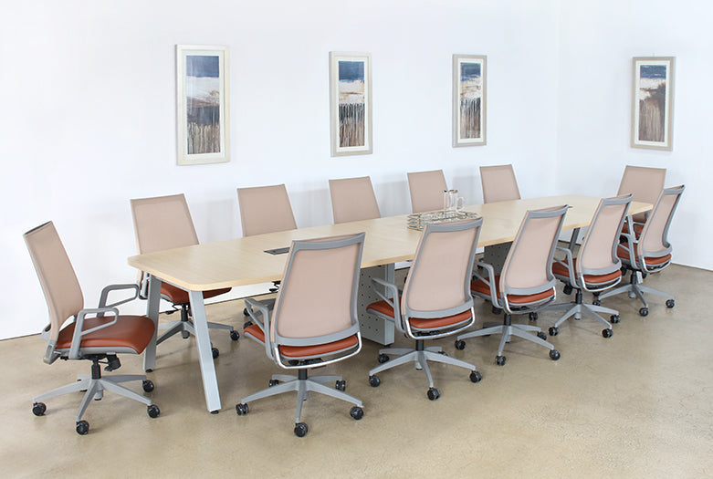 OC81 - Dove Grey Conference Chair With Saddle Brown Seat