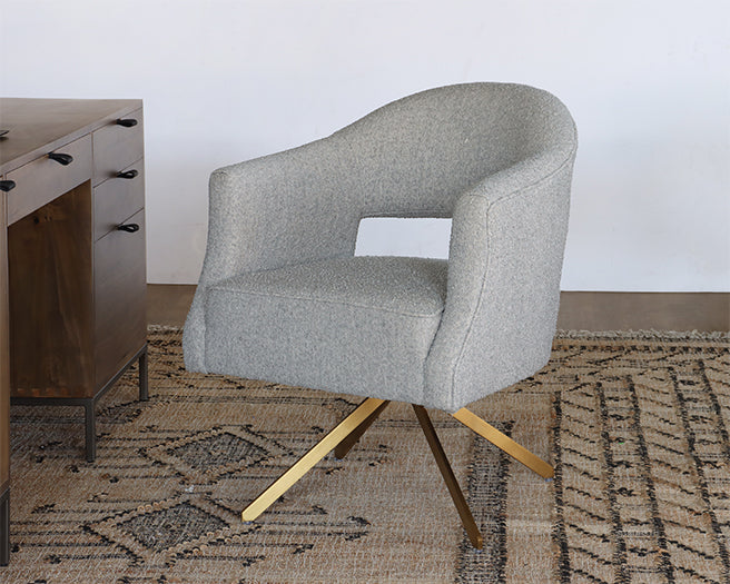 Dove Grey Woven Office Chair on Brass Legs