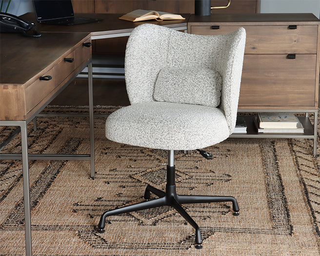 Beige Boucle Office Chair on Black Swivel Base