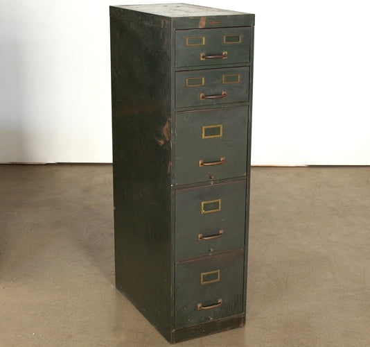 OFC007 - Vintage 5 Drawer Green Office File Cabinet