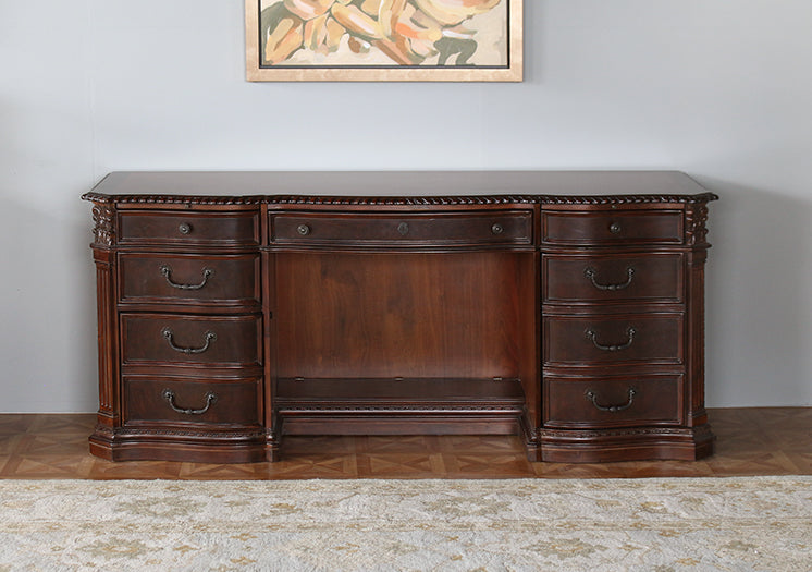 Burled Walnut Executive Credenza With Walnut Inlay