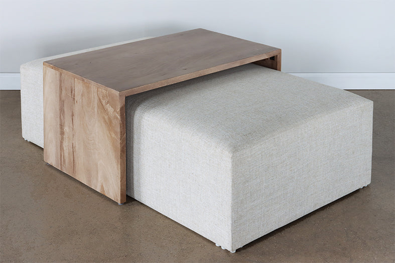 Linen Ottoman With Ash Tray Table (2 Piece)