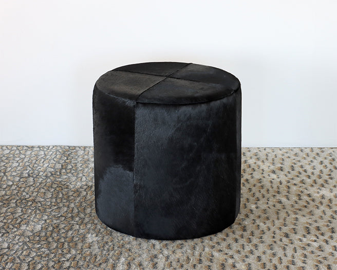 Small Black Hide Ottoman / Stool