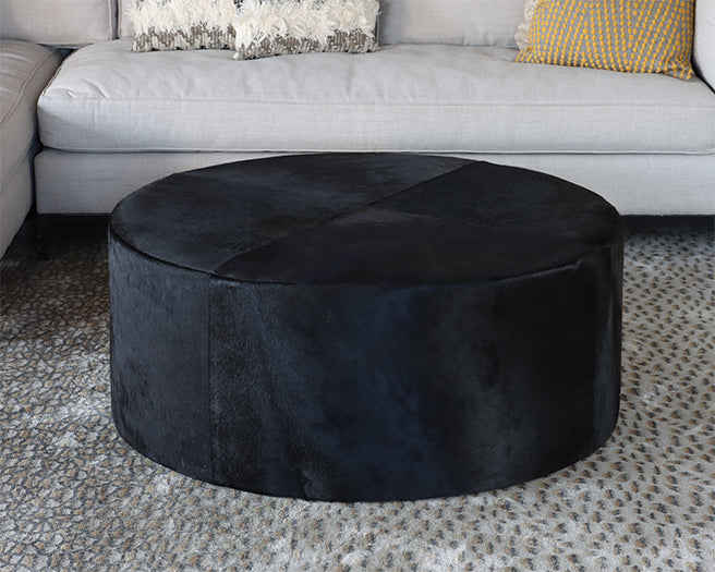 Large Black Hide Ottoman