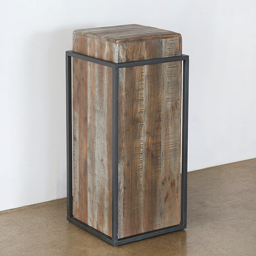 PED14 - Acacia Wood Pedestal With Iron Leg Frame