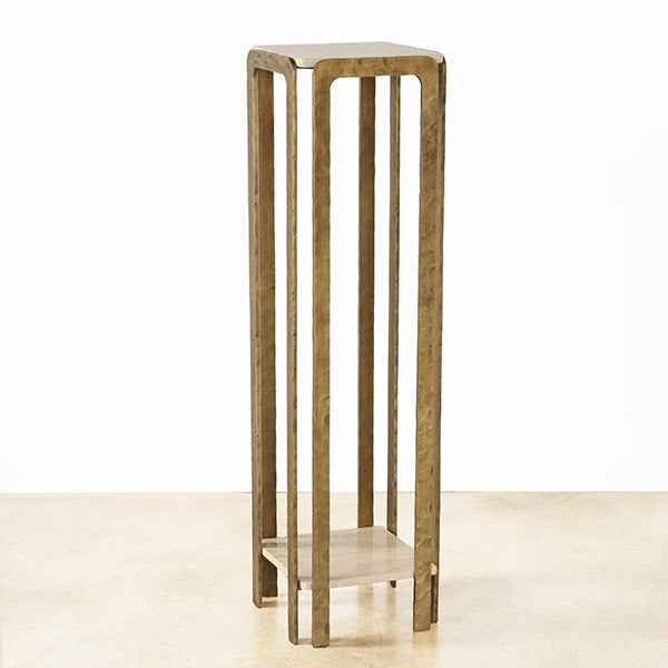 Open Brass Pedestal with Stone Top and Bottom