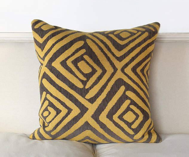 Geometric Pillow In Saffron And Grey