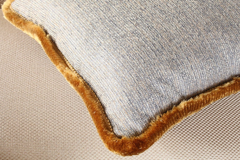 Textured Blue Gray Pillow with Brown Fringe