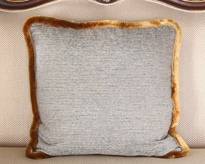 Textured Blue Gray Pillow with Brown Fringe