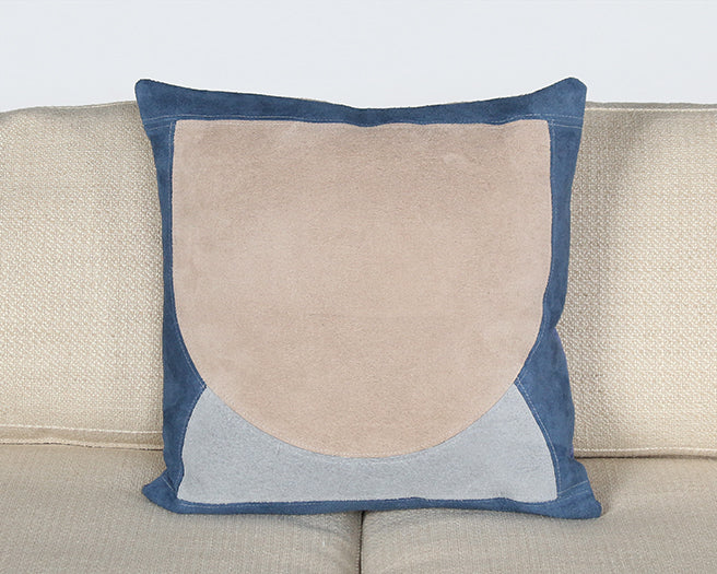 Beige And Blue Suede Arch Pillow