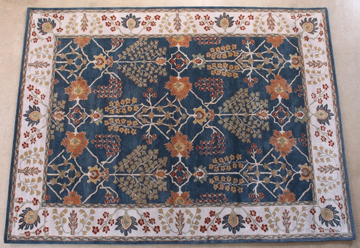 RUG253 9' x 12' Traditional Indian Indigo and Dark Ivory Hand-tufted Wool Rug
